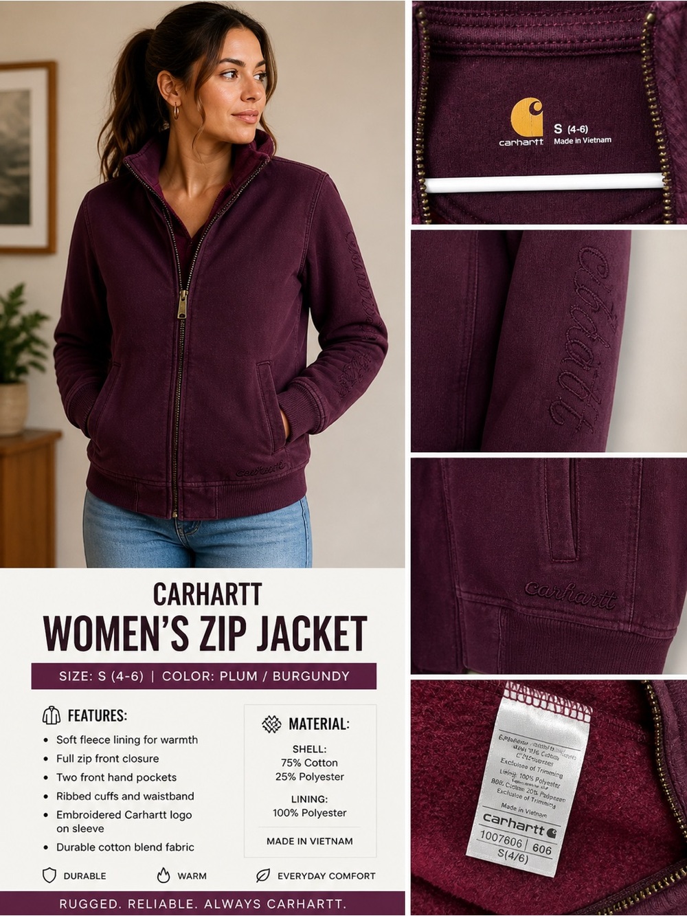 Carhartt Women's Plum Zip Jacket size small